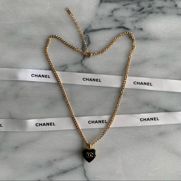 Vintage Chanel Black Enamel Heart 